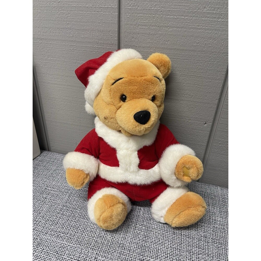 Disney - Winnie the pooh - Christmas Santa -  plush wind up music - 12"